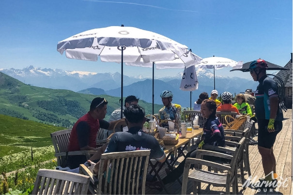 Enjoying local hospitality at the Col de la Madeleine, cycling in the French Alps